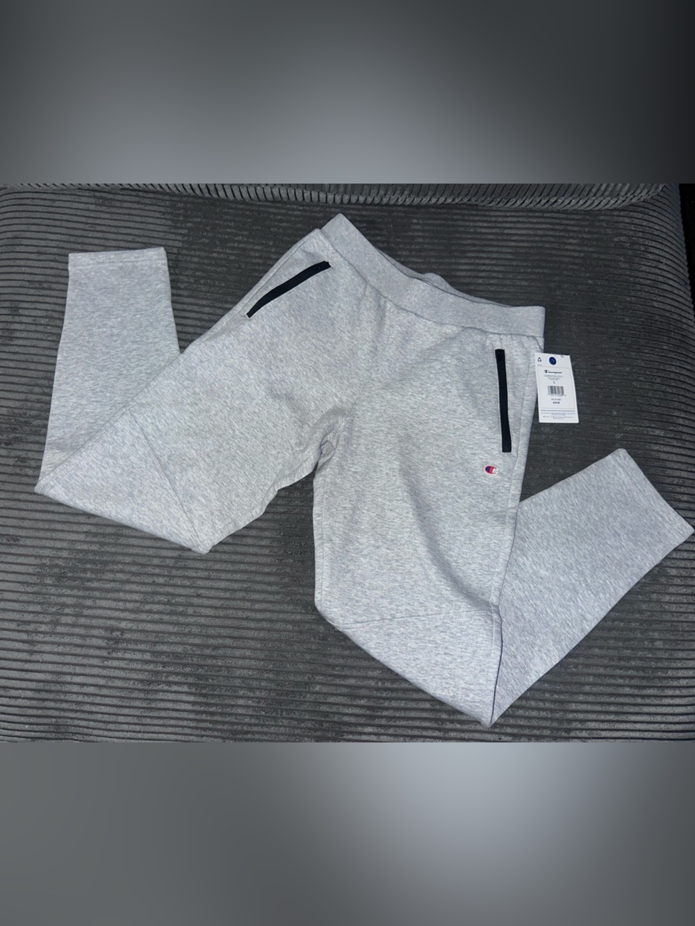 Champion Kids Heather Gray Joggers with Black Zip Accents  boys size L (14/16)